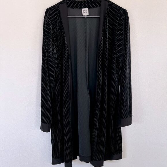 Anne Klein Spotted Black Long Open Front Duster Cardigan - Picture 1 of 6